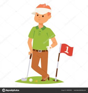 Golf player vector man and accessories golfing club male swing sport hobby equipment illustration